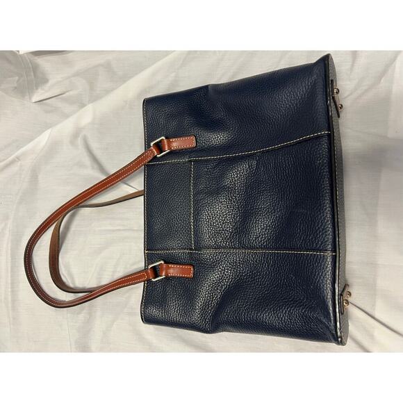Dooney & Bourke Navy Brown Leather Shoulder Tote Bag GS - Picture 6 of 11
